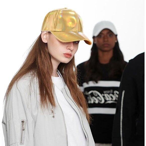 Women's Gold Fashion Baseball Cap Adjustable Strap Back Visor Sports Hat - Picture 6 of 7